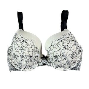 Victoria's Secret Dream Angels Perfect Coverage Bra  32DD  White w Black Lace